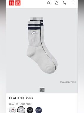 Uniqlo Sanrio Heattech cinnamoroll light gray socks women’s NWT